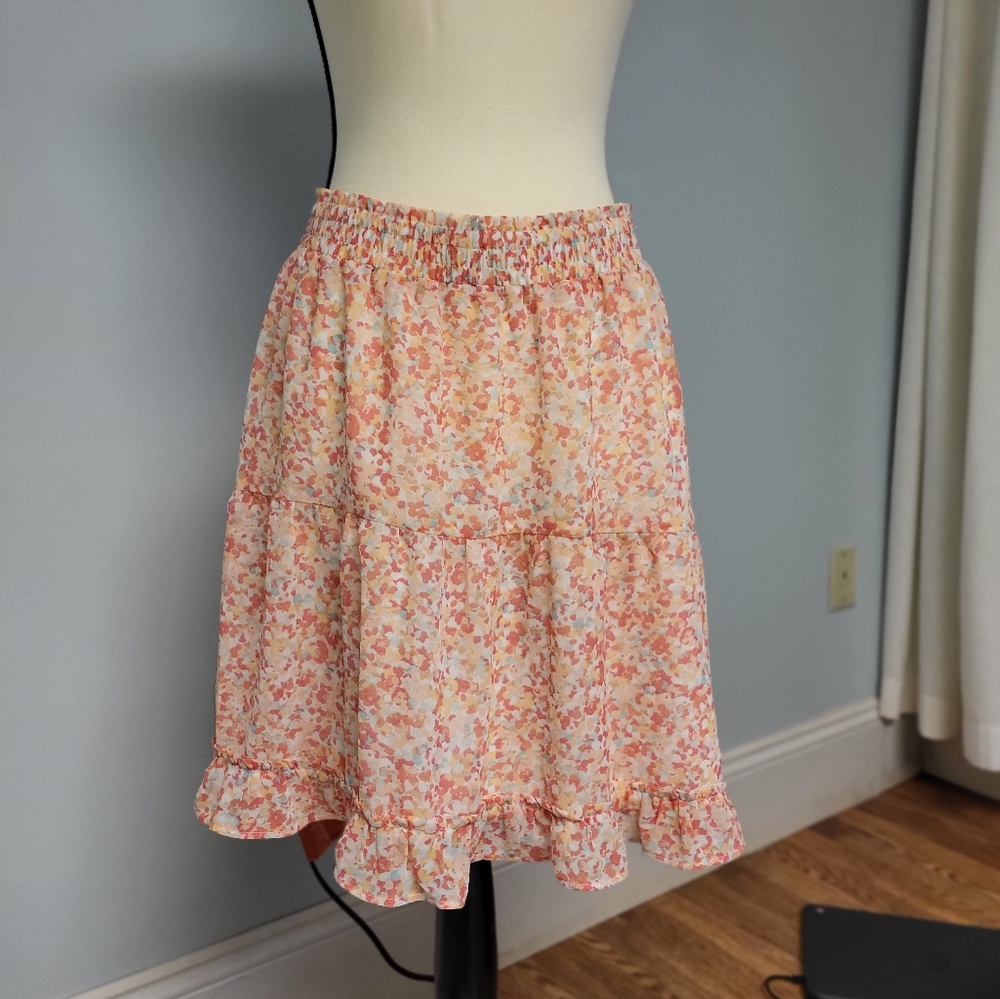 Loft floral mini skirt, pink/green/peach, Small